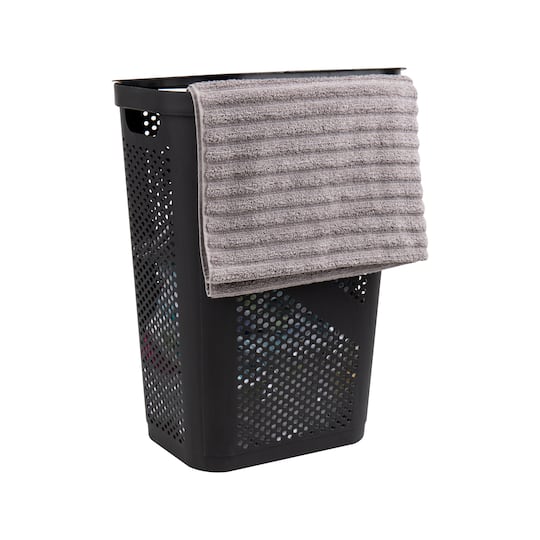 Mind Reader 60L Black Ventilated Slim Laundry Hamper with Cut Out Handles & Hinged Lid